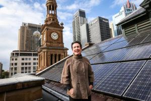 Town Hall, Sydney - 24th June 2016. The City of Sydney leads by example with its Sustainable Sydney 2030 vision. As part of upgrades to Sydney Town Hall, the City of Sydney has installed 240 highly efficient Suntech Pluto solar panels. This is the largest photovoltaic installation in the Sydney CBD. Lord Mayor Clover Moore.