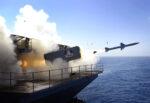 A RIM-7 Sea Sparrow missile launches from USS Abraham Lincoln.